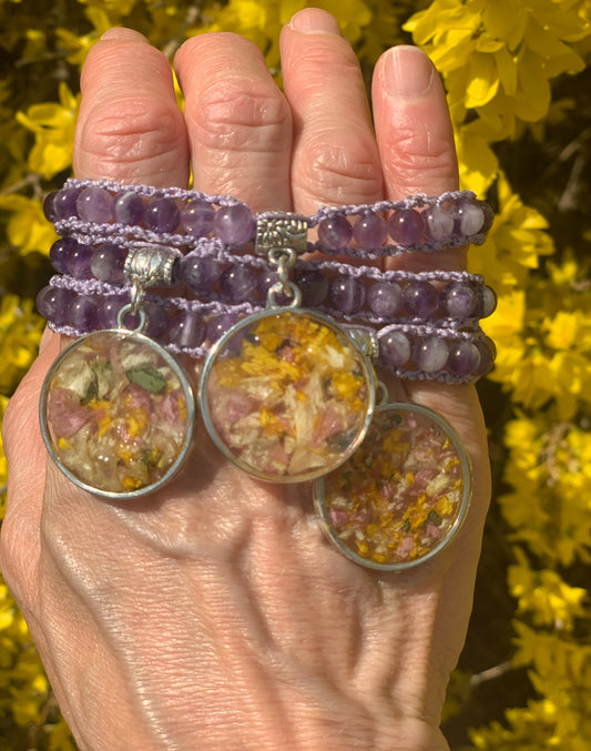 Flower Petals and Gem Stone Macrame Bracelets